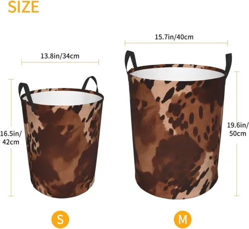 Vista 5 de brown cowhide art print Circular Hamper Waterproof Storage Bin Organizer Basket Laundry Hamper With Handles For Clothes Toys Small