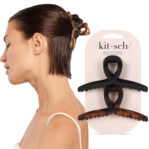 Vista 8 de Kitsch Pinzas grandes para el cabello para mujer, pinzas de plástico reciclado duraderas para peinados y peinados, sujeción segura durante todo