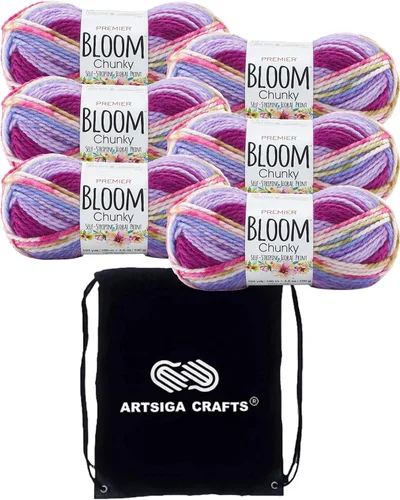 Vista 15 de Premier Yarns Bloom Chunky Hydrangea 1114-01 (6 madejas, el mismo lote de tinte) - Hilo acrílico grueso y voluminoso #5 para ganchillo y tejer