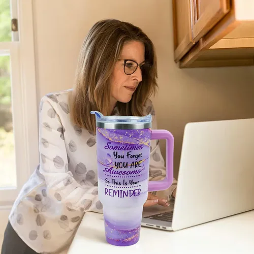 Vista 4 de Vaso de 40 onzas con asa y tapa con pajita a prueba de fugas Regalos inspiradores de cumpleaños del Día de la Madre para mujeres, hombres