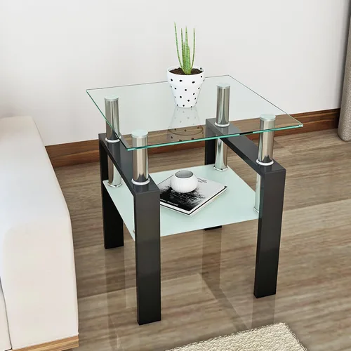 Vista 11 de Mesa auxiliar de vidrio moderna para sofá, mesa de centro pequeña, mesa de centro negra, mesa de sala de estar, mesita de noche cuadrada, muebles