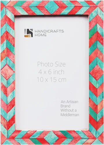 Vista 13 de Handicrafts Home Marco de fotos de mosaico chevron – Marco de fotos hecho a mano con incrustaciones de hueso de 4 por 6 para decoración de mesa