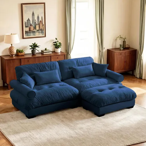Vista 112 de Sofá biplaza de 93.7 pulgadas, sofá modular de 2 plazas, sofás seccionales grandes de color beige y blanco para sala de estar, juego de sofá
