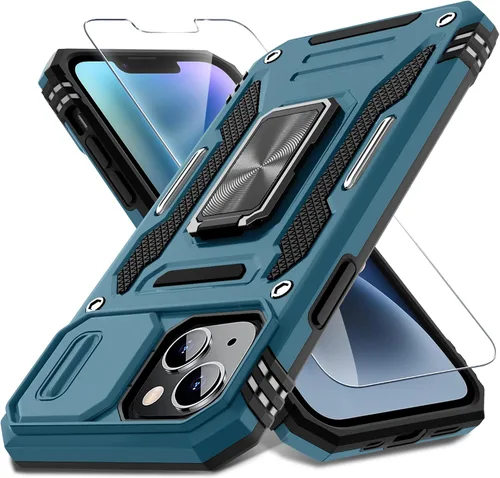 Vista 91 de DEERLAMN Funda para iPhone Air de 6.5 pulgadas con cubierta deslizante para cámara + protector de pantalla (2 paquetes), soporte de anillo giratorio