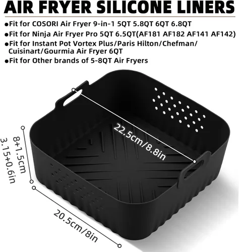 Vista 2 de LYHOLKEER Forros de silicona para freidora de aire Chefman de 6 cuartos de galón, Instant Pot Vortex Plus 6QT XL, 1 cesta cuadrada de silicona