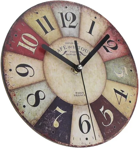 Vista 2 de Timelike Reloj de pared de madera de MDF, estilo retro, estilo retro, estilo rústico, estilo retro, reloj de pared de cuarzo (8 pulgadas, colorido)