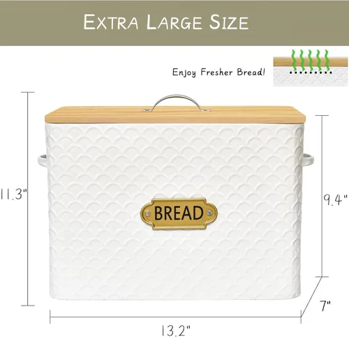 Vista 5 de EMAX HOME Caja de pan extra grande con ahorro de espacio estilo granja con tapa de madera - Capacidad para 2 panes - Porta pan vertical