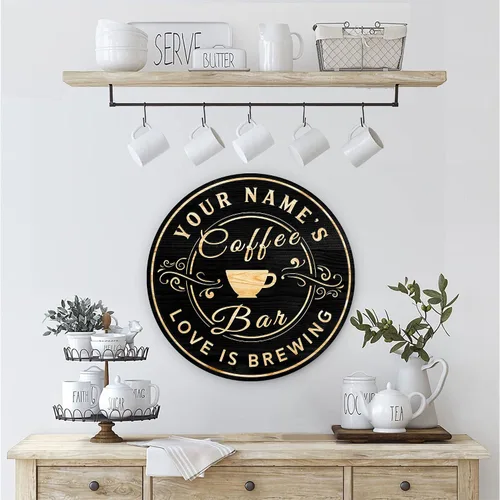Vista 6 de Artsy Woodsy Letrero personalizado de madera para cafetería, placa de pared para decoración de cocina, regalos personalizados para amantes del café