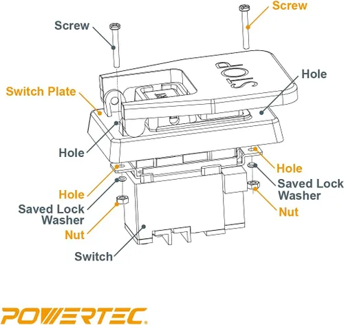 Vista 5 de Powertec 120V/230V Interruptor de paleta de voltaje dual con tornillos, 28 amperios, palanca de rodilla para herramientas eléctricas