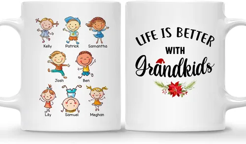 Vista 8 de Gossby Taza personalizada – GRANDKIDS MAKE LIFE MORE GRAND (1 niño) – Taza de café de cerámica de 11 onzas y 15 onzas para abuelos/abuelos – Idea