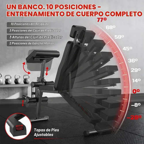 Vista 2 de OPPSDECOR Adjustable Weight Bench with Leg Extension and Curl, Preacher Curl Bench for Home Gym, Foldable Workout Bench, 800LBS Full Body Strength