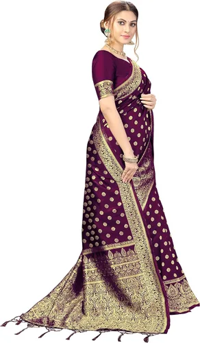 Vista 5 de Nivah Fashion Kanjivaram Banarasi Art - Sari de seda para mujer con blusa sin costuras