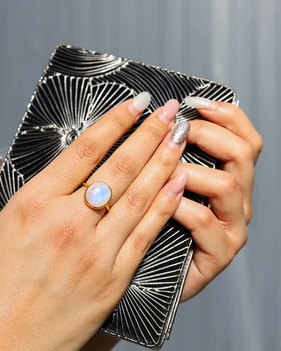Vista 2 de YoTreasure Anillo solitario chapado en oro de 14 quilates de plata 925 verde ostra azul cobre turquesa piedra lunar labradorita ágata dendrítica