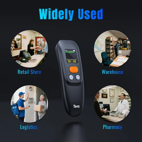 Vista 8 de Tera Escáner de Código de Barras Inalámbrico Portátil: Pantalla LCD Grande de 1.4" Batería de 1200mAh con Base de Carga Diseño Ergonómico 1D 2D QR