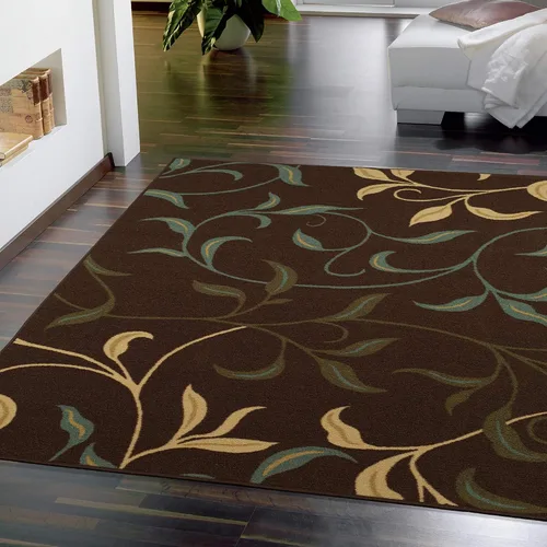 Vista 29 de Ottomanson, colección OttoHome, tapete para corredor con diseño azul claro y damasco (antiderrapante), parte trasera de goma Floral Beige