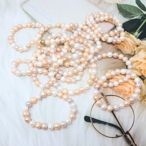 Vista 6 de Honbay Pulsera elástica simple con perlas de agua dulce para niñas y mujeres