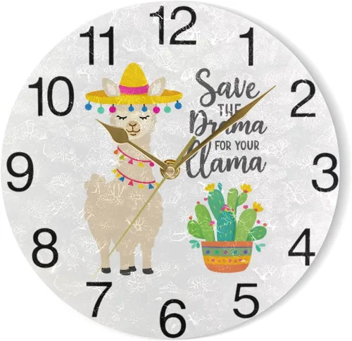 Vista 7 de senya Lindo reloj de pared redondo con diseño de cactus, pintura al óleo silenciosa sin tictac, decorativo para el hogar, oficina, escuela, reloj