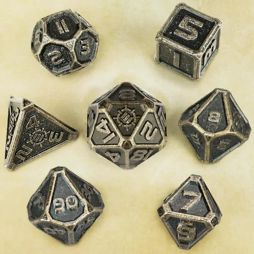 Vista 5 de ENHANCE DND - Juego de dados de metal, 7 dados poliédricos con estuche de almacenamiento y bolsa con cordón, juego de metal sólido para Calabozos