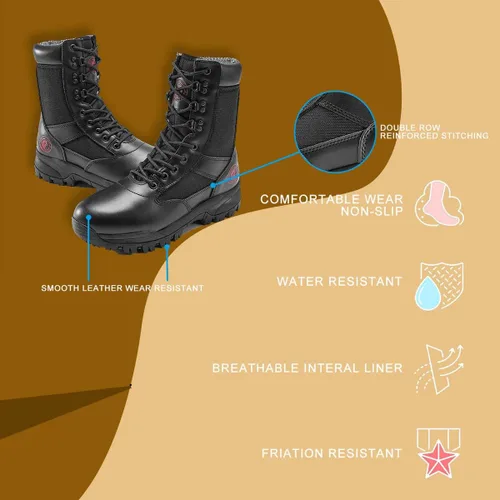 Vista 4 de ROCKROOSTER VEGA - Botas tácticas para hombre de 8 pulgadas ligeras de combate al aire libre suela de goma