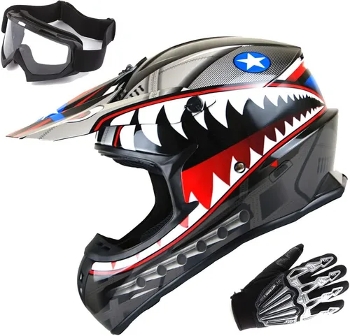 Vista 21 de 1Storm - Casco de motocross para adultos BMX MX ATV Dirt Bike Downhill Mountain Bike estilo Monster Shark Racing HKY_SC09S Negro tiburón