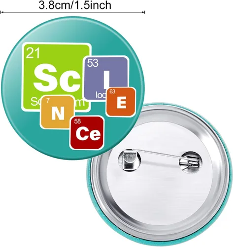 Vista 2 de WILLBOND 72 pines de ciencia para recuerdos de fiesta, botones a granel, botones de pinback con temática científica, pines de diseño de laboratorio