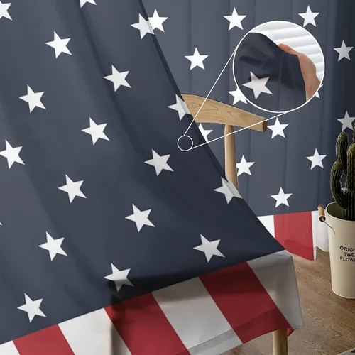 Vista 5 de Cortinas traslúcidas para el Día de la Independencia para el 4 de julio, juego de 2 paneles de 63 pulgadas de largo, con diseño de bandera