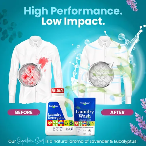 Vista 5 de Truly Free Detergente Natural para Ropa para Piel Sensible Ecológico, a Base de Plantas, Seguro para Ropa de Bebé Polvo Limpio y Fácil