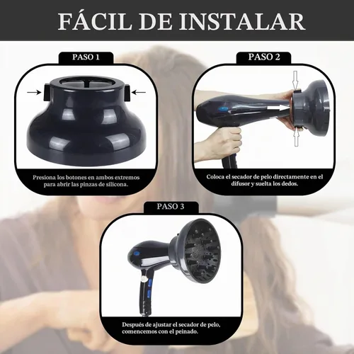 Vista 4 de Accesorio Difusor de Secador de Pelo Universal Ajustable Profesional Herramienta de Salón para Cabello Rizado Se Ajusta a la Mayoría de Secadores