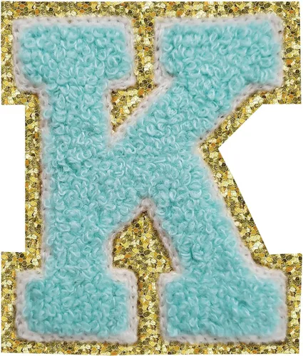 Vista 12 de 3Pcs Letter Patches Varsity Glitters Chenille,SPRT Iron on Blue Letter Patch,Alphabet Cloth Patch for Team Costume Decoration 3.1in Height S