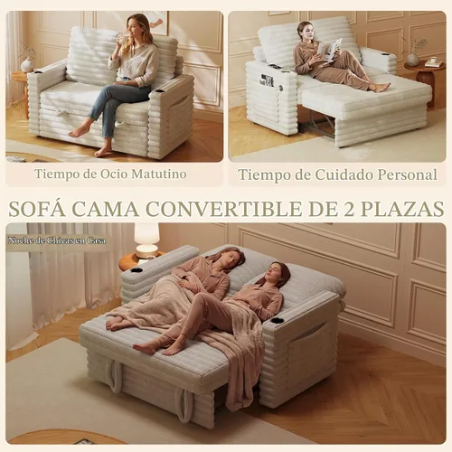 Vista 7 de Wrofly Sofá cama convertible 3 en 1, sofá cama extraíble para sala de estar con bolsillos laterales, portavasos y puerto de carga USB, respaldo