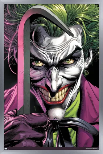 Vista 9 de Trends International DC Comics The Joker - Póster de pared con barra de palanca, 22.4 pulgadas de largo x 14.7 W, versión enmarcada de madera