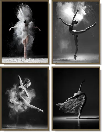 Vista 13 de NCYEL 4 piezas de arte de pared de ballet en blanco y negro, lienzos de chica bailando, elegante decoración de pared de danza, póster moderno
