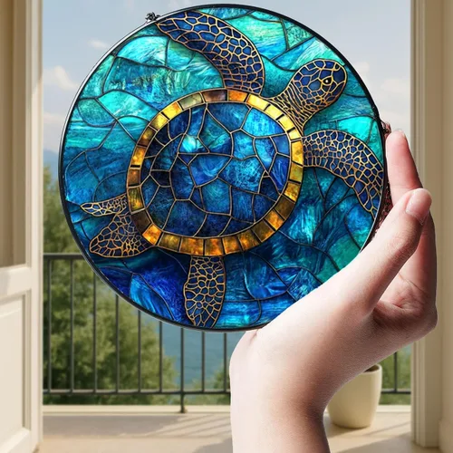 Vista 4 de Sea Turtle Sun Catcher Glass Window Ornament Nature Accent