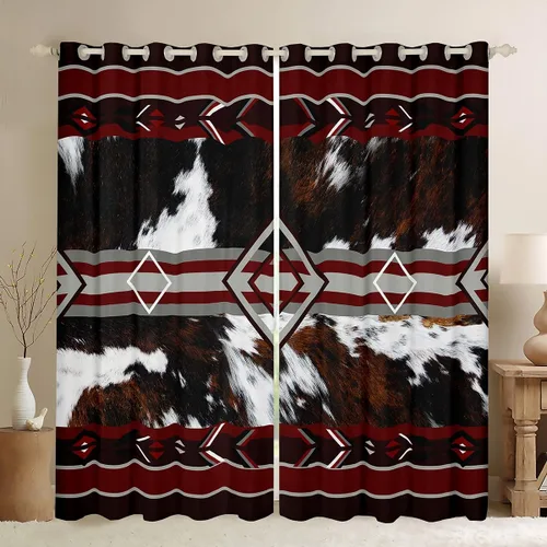 Vista 17 de Cortinas Opacas con Estampado de Piel de Vaca 30%-50% Cortinas Oscurecedoras de Piel de Animal de Granja Occidental para Dormitorio Sala de Estar