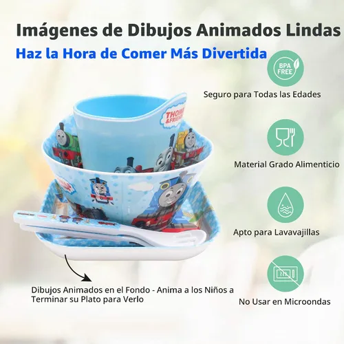 Vista 3 de Thomas Transport Fans - Juego de 5 piezas de vajilla duradera de dibujos animados, platos de comida a la hora de la comida, juego de alimentación