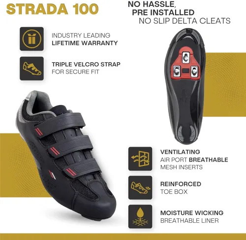 Vista 3 de Tommaso Strada Ready to Ride - Zapatos de ciclismo para hombre con aspecto Delta o SPD preinstalados, zapatos de bicicleta optimizados para hombres