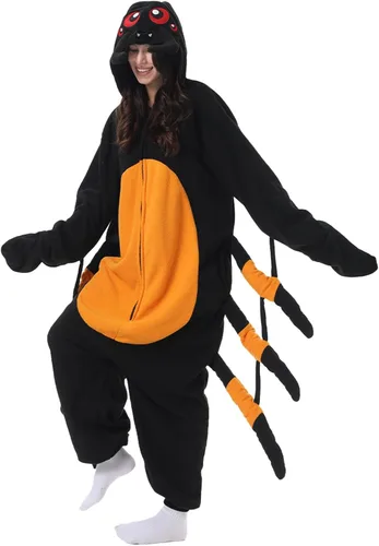 Vista 2 de Supodon Disfraz de araña para adultos, disfraz de Halloween, cosplay, pijama de animal de felpa para el hogar, unisex, para mujeres y hombres