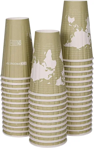 Vista 10 de ECO PRODUCTS Tazas de café desechables aisladas compostables World Art 8 onzas, paquete de 40, vaso de papel caliente renovable de doble pared