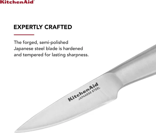 Vista 2 de KitchenAid Cuchillo de pelar gourmet de acero inoxidable forjado con cubierta de hoja de ajuste personalizado, 3.5 pulgadas, cuchillo de cocina