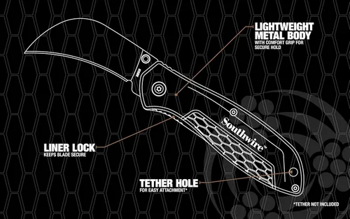 Vista 6 de Southwire Cuchillo plegable Hawkbill - Hoja curvada para cortes de tracción y empalme - Cuerpo de metal resistente - Acero inoxidable - Mango