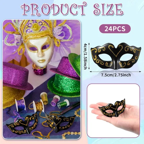 Vista 2 de Vinsot Mini máscaras para mascarada, máscara de Mardi Gras, decoración veneciana decorativa para cupcakes, decoración de carnaval