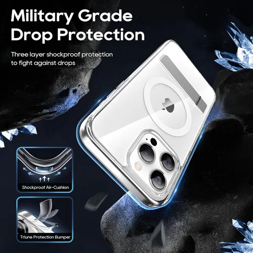 Vista 6 de Funda magnética para iPhone 15 Pro Max con soporte, soporte delgado con protector de pantalla compatible con Magsafe a prueba de golpes