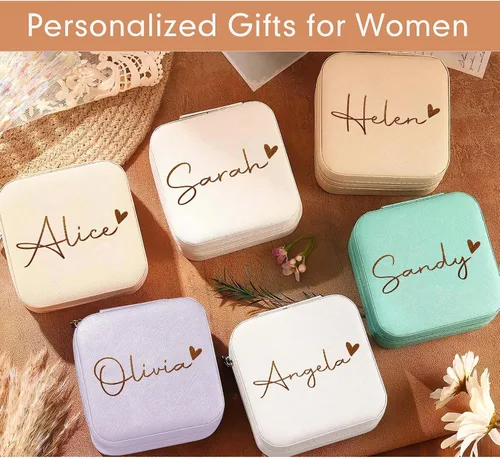 Vista 3 de DayOfShe Joyero personalizado con nombre, relleno de calcetines de Navidad para mujeres, adolescentes, niñas, regalo personalizado de viaje, joyero