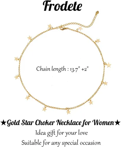 Vista 2 de Frodete Gargantilla de estrella dorada para mujer, bonito collar para adolescentes y niñas, collar de estrella de moda, gargantilla ajustable