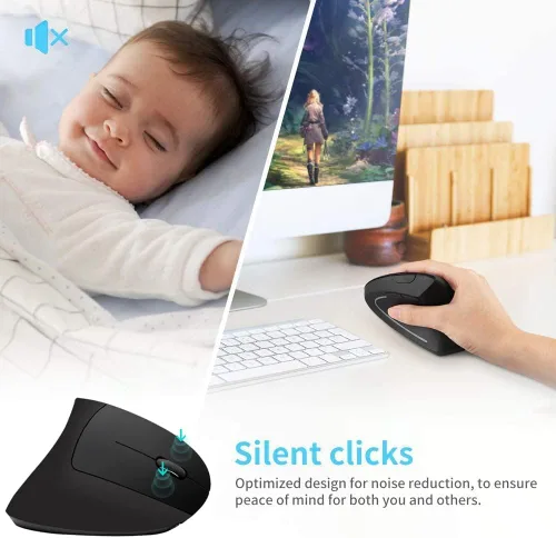 Vista 4 de Ratón ergonómico, mouse inalámbrico vertical de alta precisión, mouse vertical óptico recargable de 2.4 GHz, 3 DPI ajustables 80012001600 DPI