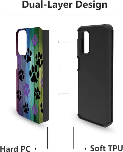 Vista 5 de Funda para teléfono Galaxy A23 5G, diseño de tablero de madera rústica con estampado de patas de perro, resistente 2 en 1, de doble capa, híbrida