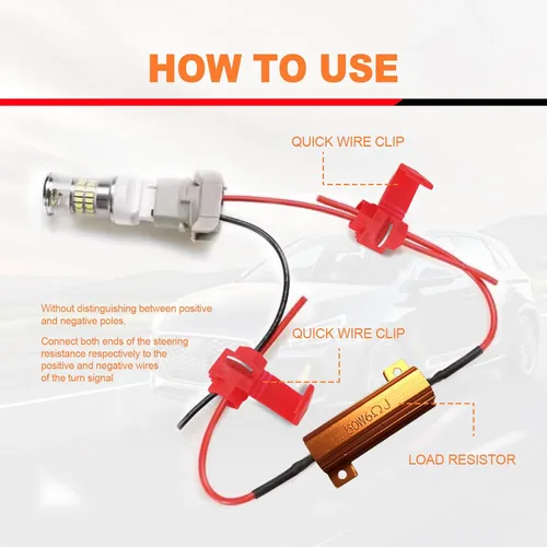 Vista 5 de 4 resistencias de carga de 50 W y 6 ohmios, arregla bombilla LED rápido Hyper Flash, código de error de parpadeo de señal de giro, adaptador