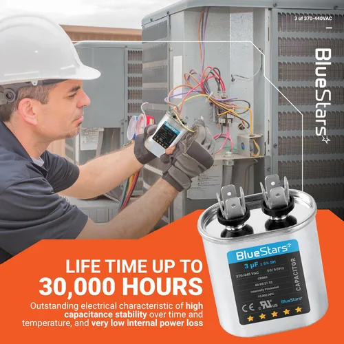 Vista 11 de Blue Stars - Repuesto de condensador de arranque ovalado 3 µF/MFD ± 5% 370/440 VCA 50/60 Hz eléctrico, para aire acond. central, bomba de calor