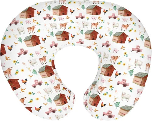 Vista 14 de Lindas fundas de almohada de lactancia de animales de granja para niños y niñas, vaca, gallo, cabra, pato, cerdo, funda de almohada de lactancia