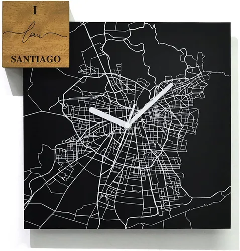 Vista 40 de Modern Wall Clock - Black Aluminum with Silver Fiber Laser Engraving - Square - Contemporary Design - Personalized City Map - Home Town - Location